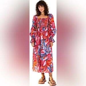 Farm Rio Dresses Farm Riocolored Bananas Smocked Midi-Dress